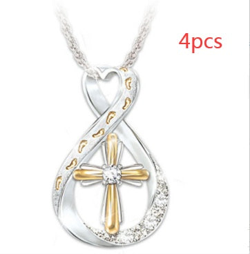 Cross Footprint Diamond Pendant Two Tone - MANDOTOS