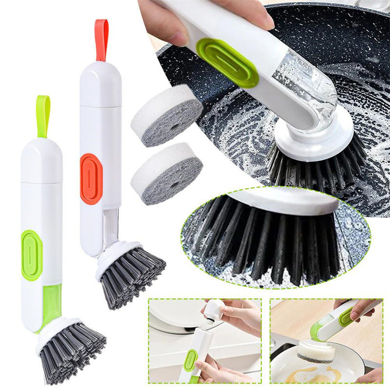2-in-1 Soap Dispensing Dish Brush with Replacement Heads & No Leak Design