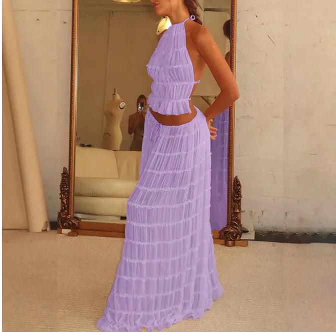 2-Piece Chic Halter Dress Suit Set - MANDOTOS