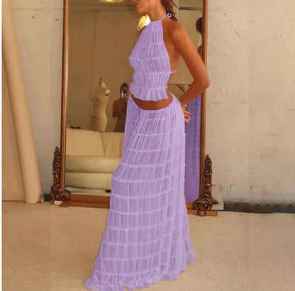 2-Piece Chic Halter Dress Suit Set - MANDOTOS