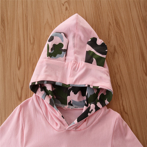Girls camouflage hooded sweater and pants set from Ancient Energy, suitable for spring and autumn, featuring a cozy design.