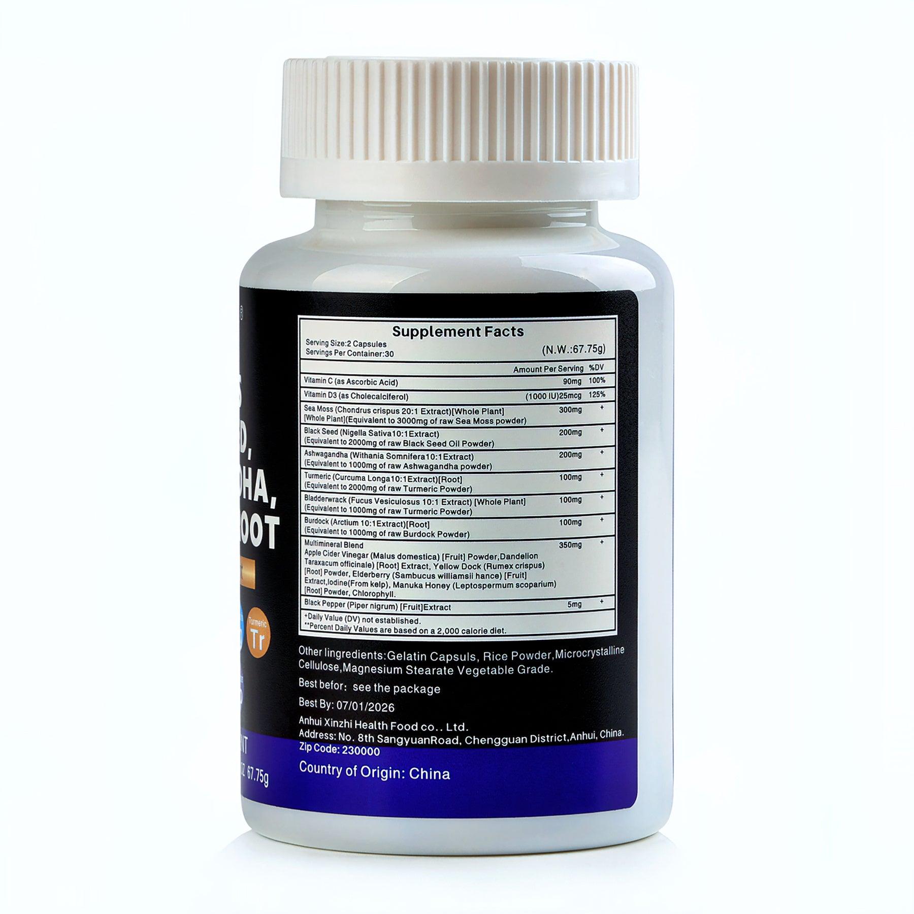 Abronikey Sea Moss 60 Capsules Immune Support & Digestive Health Natural Sea Moss Supplement Rich In Minerals & Vitamins - MANDOTOS