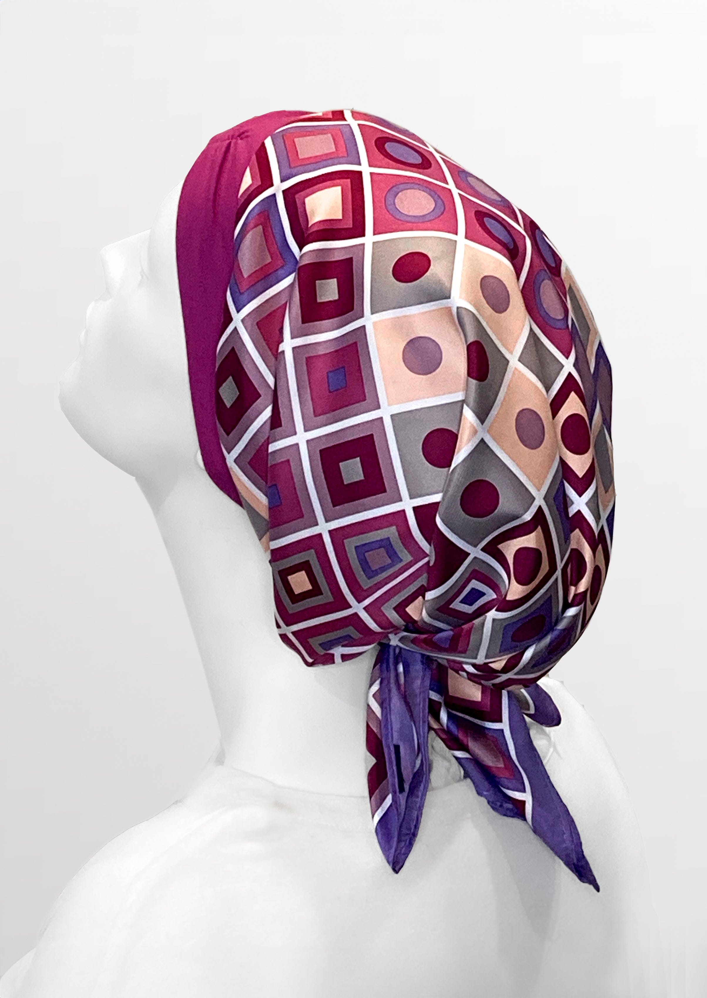 Retro Kerchief Headscarf - Pink Geometric