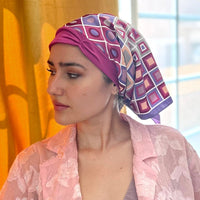 Retro Kerchief Headscarf - Pink Geometric