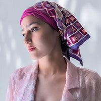 Retro Kerchief Headscarf - Pink Geometric