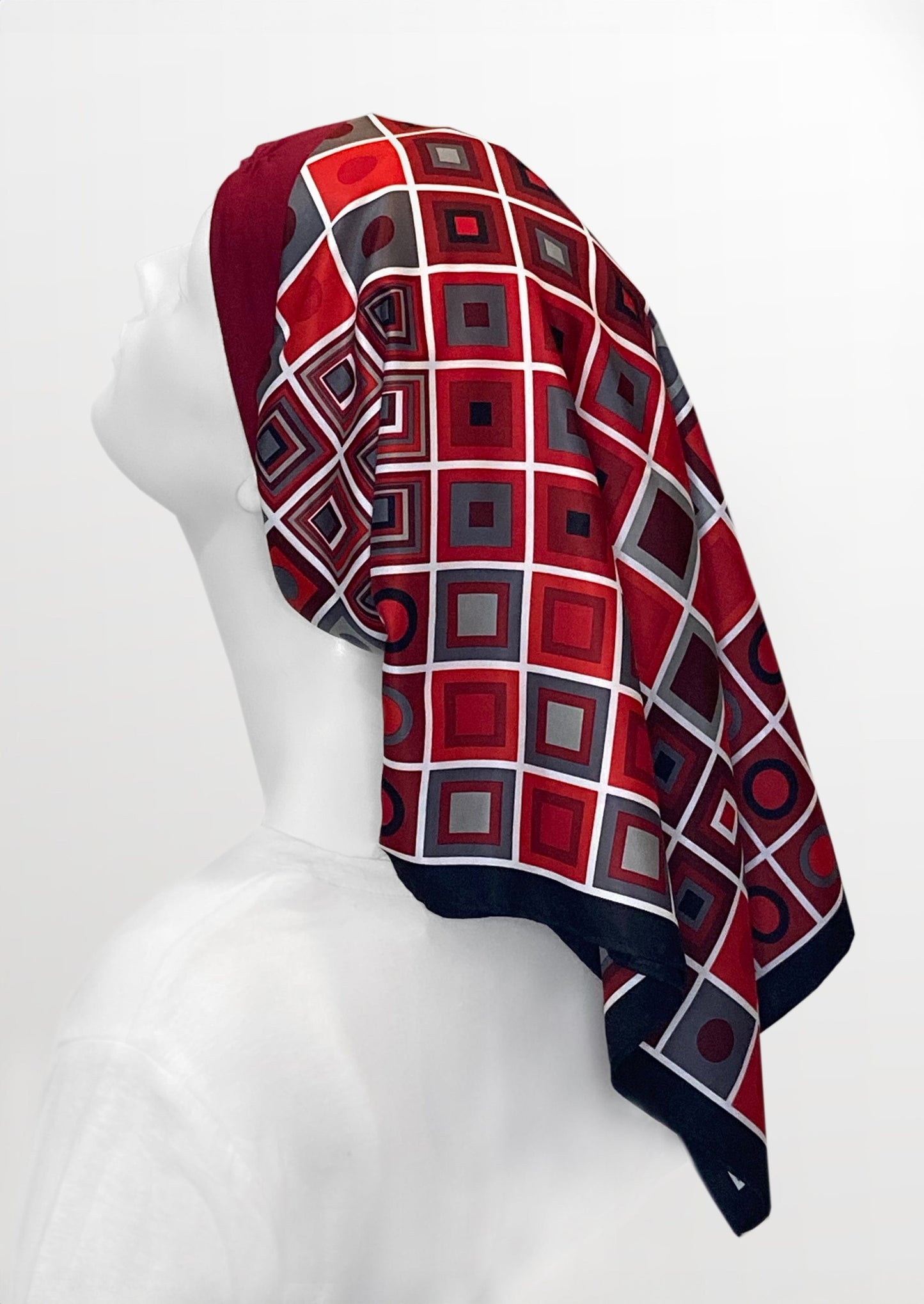 Retro Kerchief Headscarf - Ruby Geometric