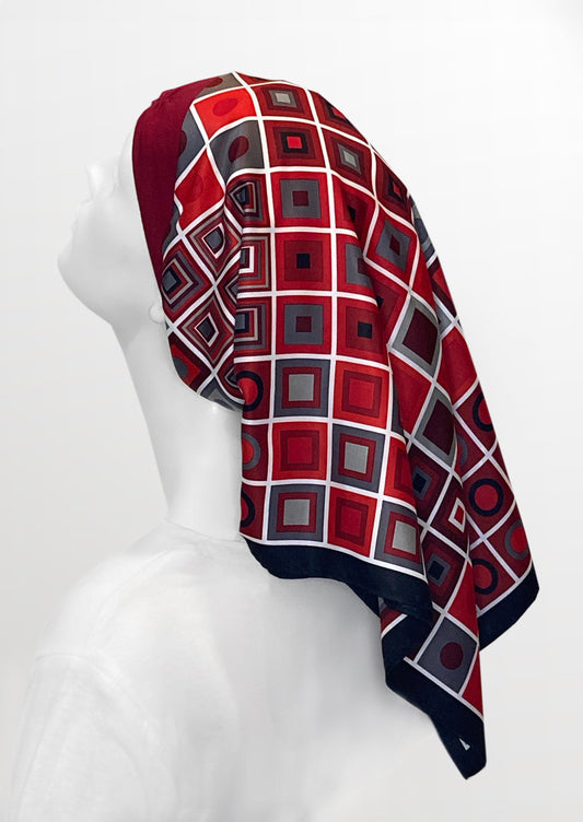 Retro Kerchief Headscarf - Ruby Geometric