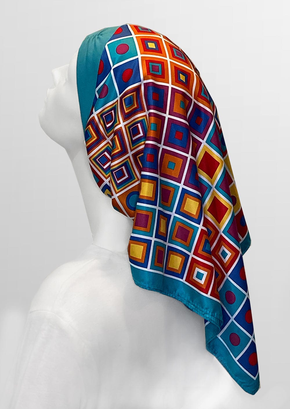 Retro Kerchief Headscarf -Teal Geometric