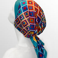 Retro Kerchief Headscarf -Teal Geometric