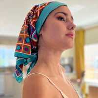 Retro Kerchief Headscarf -Teal Geometric