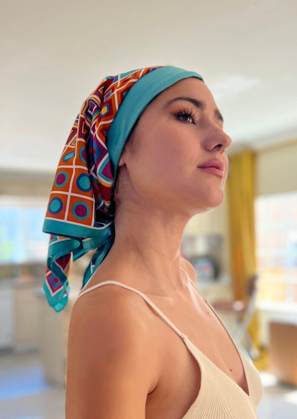 Retro Kerchief Headscarf -Teal Geometric