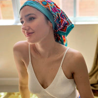 Retro Kerchief Headscarf -Teal Geometric