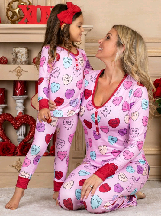 Valentines Day Love Print Casual Home Pajamas Parent Child Set - MANDOTOS