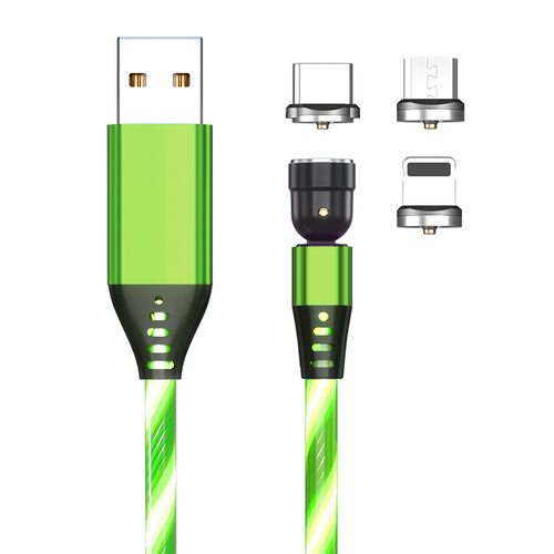 Ancient Energy 540 Rotate Luminous Magnetic Micro USB and Type C Charging Cable with fast 3A charging for smartphones