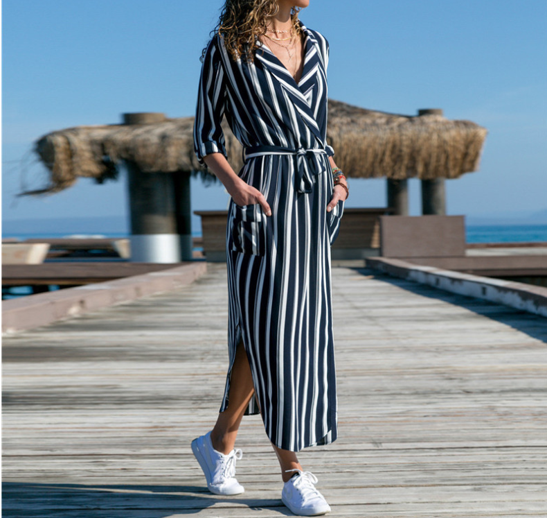 Chic V-Neck High-Waist Printed Dress