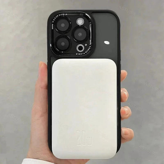 Luxury magnetic metal lens bumper case for iPhone 12 to 16 Pro Max, clear hard cover with wireless charging compatibility.