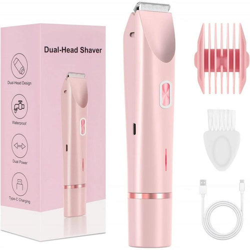 Ancient Energy 2-in-1 women's hair remover with double head shaver and electric razor for body and private areas, wet and dry use.