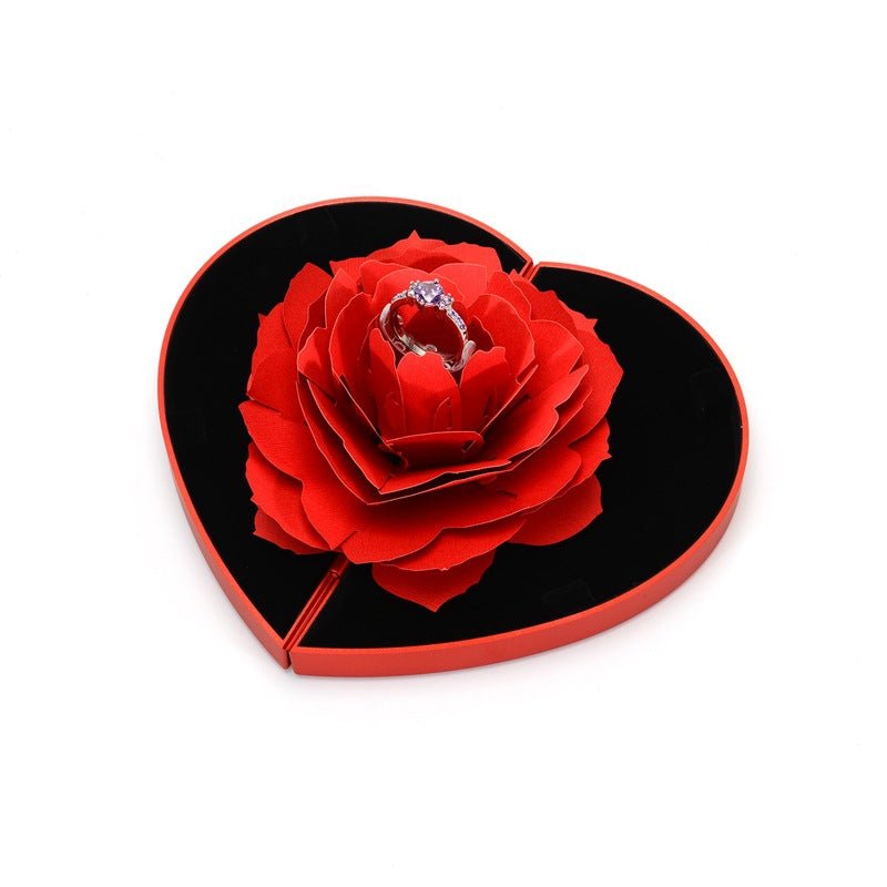 Heart-shaped 3D Love Box with blooming rose design, rotating ring holder, ideal for Valentine's Day gift by Ancient Energy.