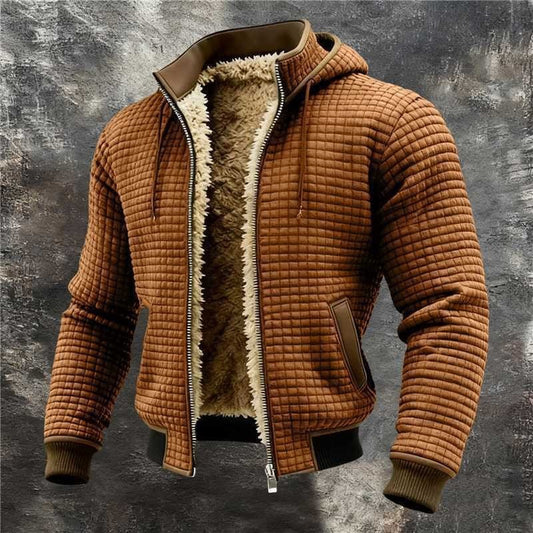 Men's plaid hoodie jacket from Ancient Energy, featuring a flattering fit and casual style with plaid pattern details.