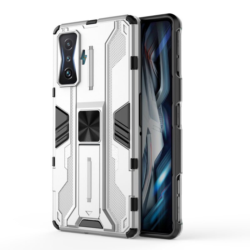 Ancient Energy all-inclusive hard shell phone case for men with magnetic car support and integrated stand, black design.