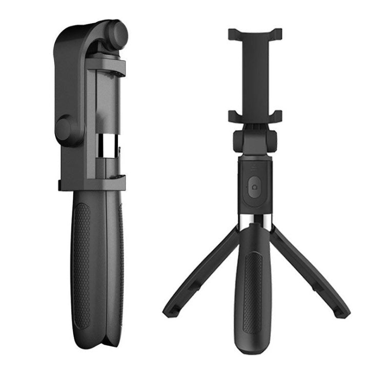 Ancient Energy Apple-compatible tripod selfie stick with Bluetooth remote for smartphones, adjustable with secure grip.
