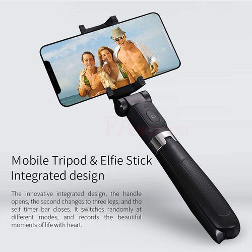 Ancient Energy Apple-compatible tripod selfie stick with Bluetooth remote, adjustable handle, and smartphone holder for easy photos