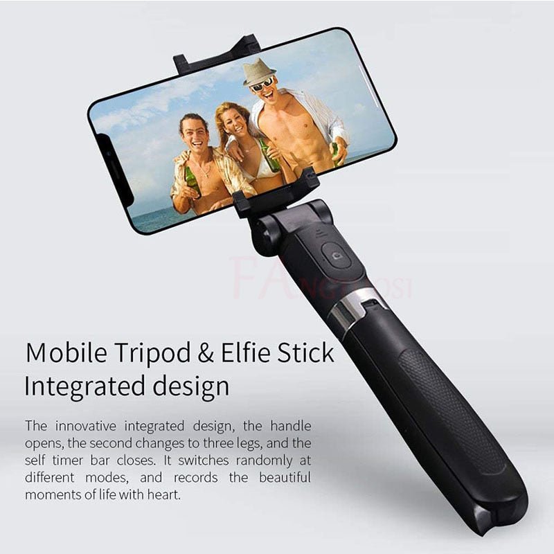 Ancient Energy Apple-compatible tripod selfie stick with Bluetooth remote, adjustable handle, and smartphone holder for easy photos