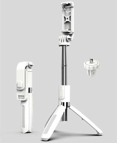 Ancient Energy Apple compatible tripod selfie stick with Bluetooth remote, adjustable design for smartphones and easy photo capturing.