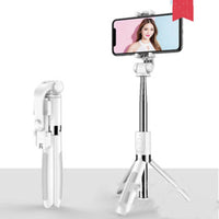 Ancient Energy Apple-compatible tripod selfie stick with Bluetooth remote, adjustable handle, and foldable design for smartphones