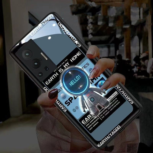 Ancient Energy astronaut luminous mobile phone case with astronaut design and glowing effect on a black background.