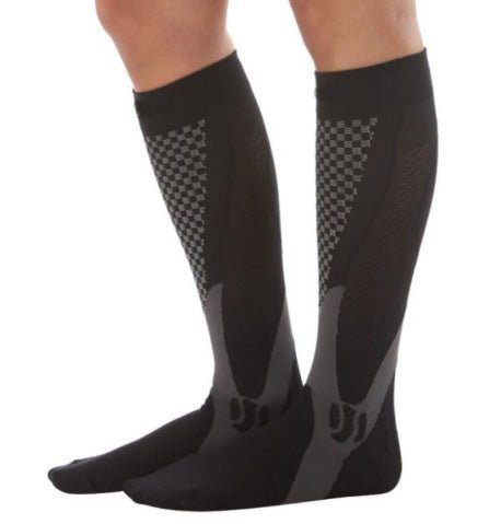 Ancient Energy athletic compression socks for men and women, designed to boost stamina and improve circulation during exercise.