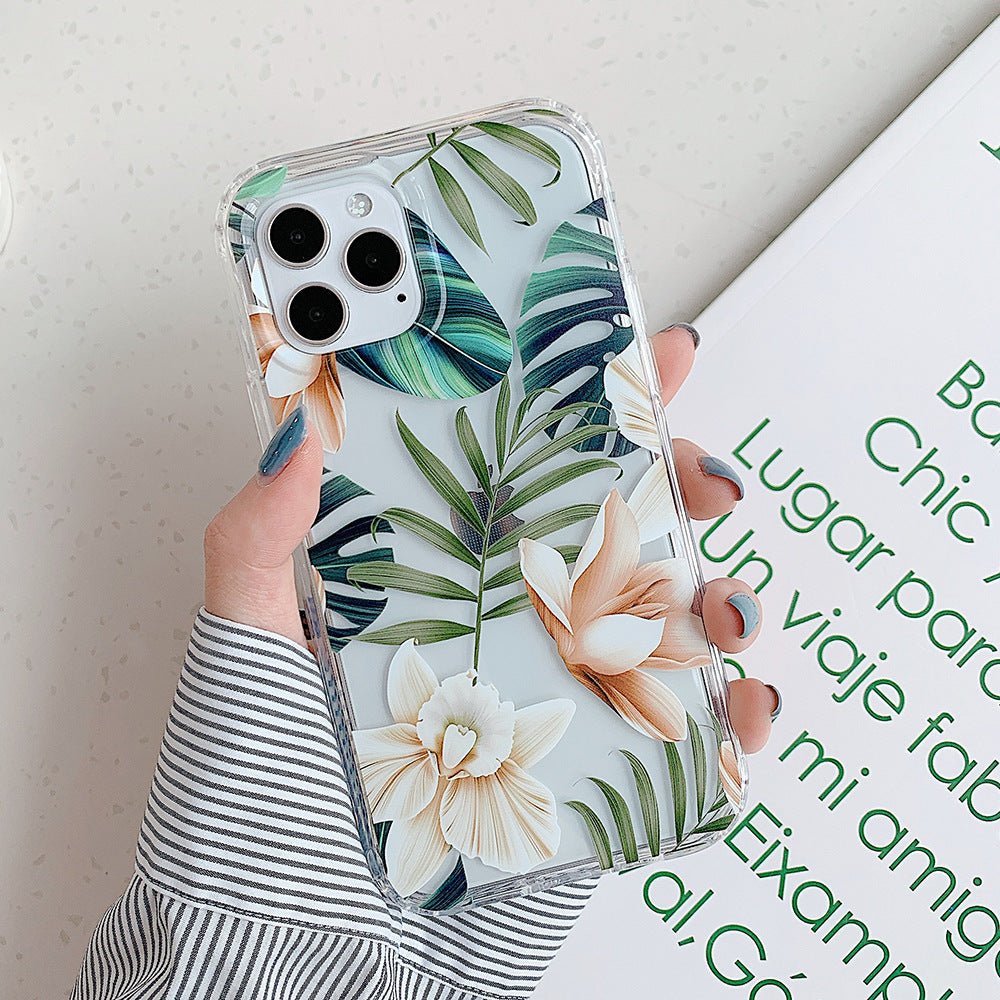 Watercolor banana leaf and flower design from Ancient Energy, suitable for mobile phone case protection.