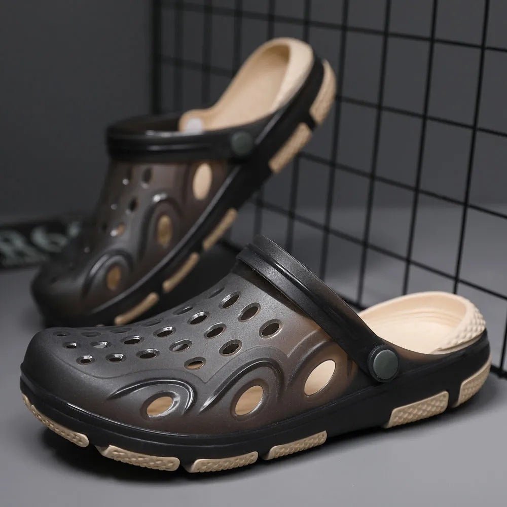 Ancient Energy men's Baotou sandals outdoor beach shoes with half-drag design, suitable for outdoor wear and beach activities.