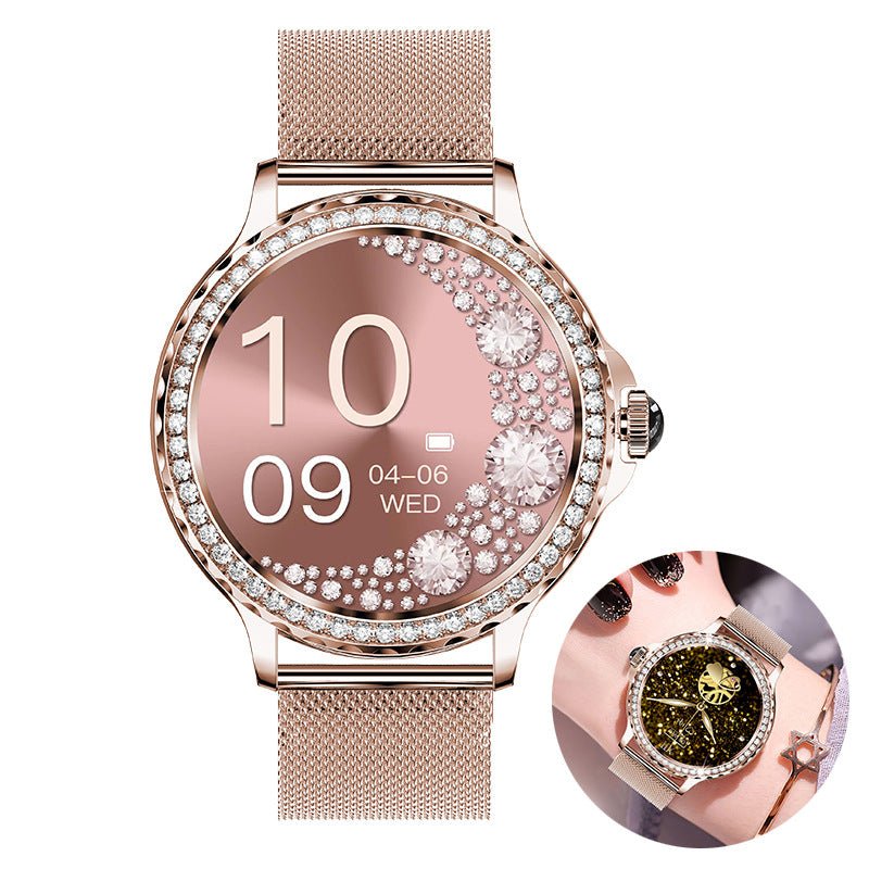 Ancient Energy Bluetooth calling smart fitness bracelet with waterproof design and diamond accents, showing the watch face and band.