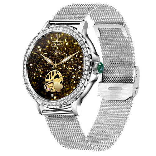 Ancient Energy Bluetooth calling smart fitness bracelet with waterproof design and diamond accents on a sleek watch face.