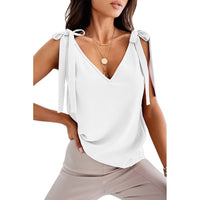 Ancient Energy women's sleeveless camisole with bowknot tie-up design, V-neck, summer tank top, lightweight and stylish.
