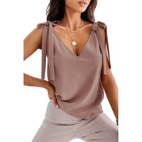 Ancient Energy women's bowknot tie-up camisole with V-neck, sleeveless summer tank top featuring a stylish design.