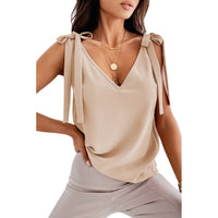 Ancient Energy women's sleeveless camisole with bowknot tie-up design, V-neck, summer tank top, lightweight and stylish.