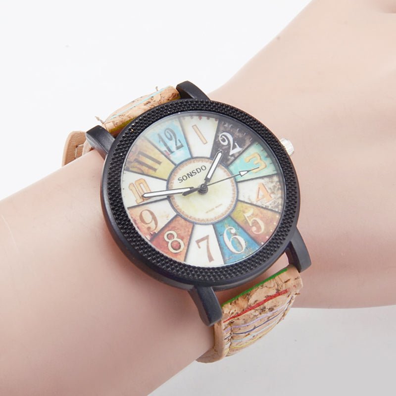 Vintage leather women's quartz wrist watch by Ancient Energy with a casual style and classic clock face.