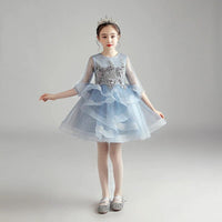 Ancient Energy children's princess dress for girls, elegant evening dress with floral details and satin fabric, perfect for special occasions.