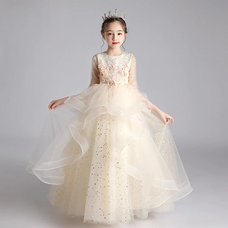 Children's princess dress by Ancient Energy, elegant evening gown for girls with intricate details and a charming design.