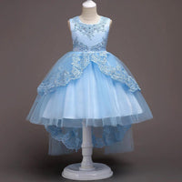 Children's princess dress by Ancient Energy featuring a pink satin gown with lace details and a tiara for special occasions.