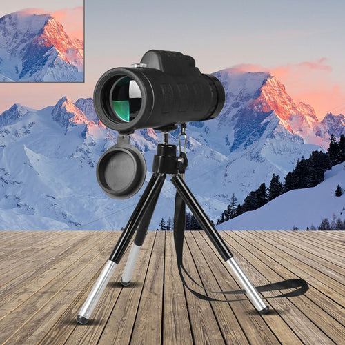 Ancient Energy compatible monocular telescope with zoom, compass, phone clip, and tripod for enhanced outdoor viewing and photography.