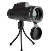 Ancient Energy compatible monocular telescope with zoom, compass, phone clip, and tripod for outdoor and wildlife viewing.