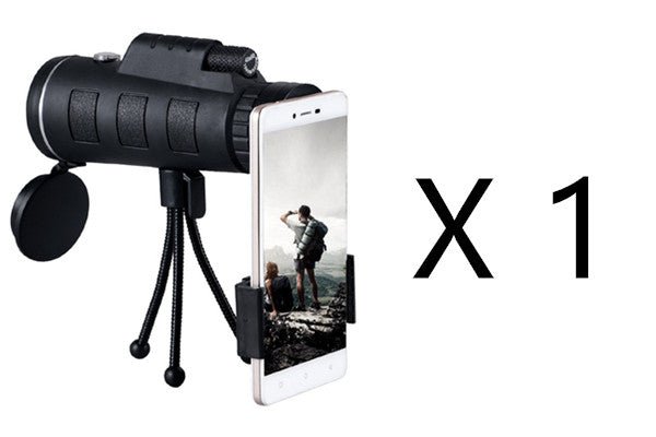Ancient Energy compatible monocular telescope with zoom, compass, phone clip, and tripod for enhanced outdoor viewing.