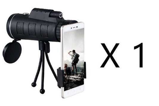 Ancient Energy compatible monocular telescope with zoom, compass, phone clip, and tripod for enhanced outdoor viewing.