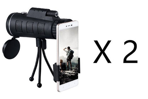 Ancient Energy compatible monocular telescope with zoom, compass, phone clip, and tripod, designed for smartphone photography and viewing.