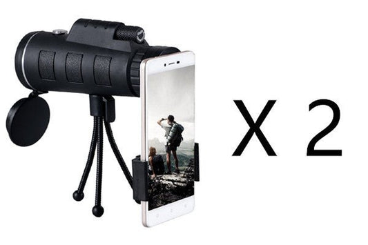 Ancient Energy compatible monocular telescope with zoom, compass, phone clip, and tripod, designed for smartphone photography and viewing.
