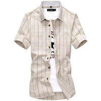 Ancient Energy men's cotton short sleeve shirt with button collar, casual fit, white fabric, and front button closure.