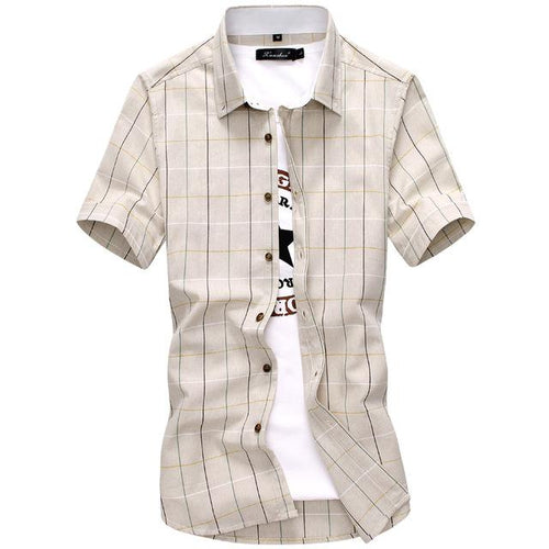 Ancient Energy men's cotton short sleeve shirt with button collar, casual fit, white fabric, and front button closure.
